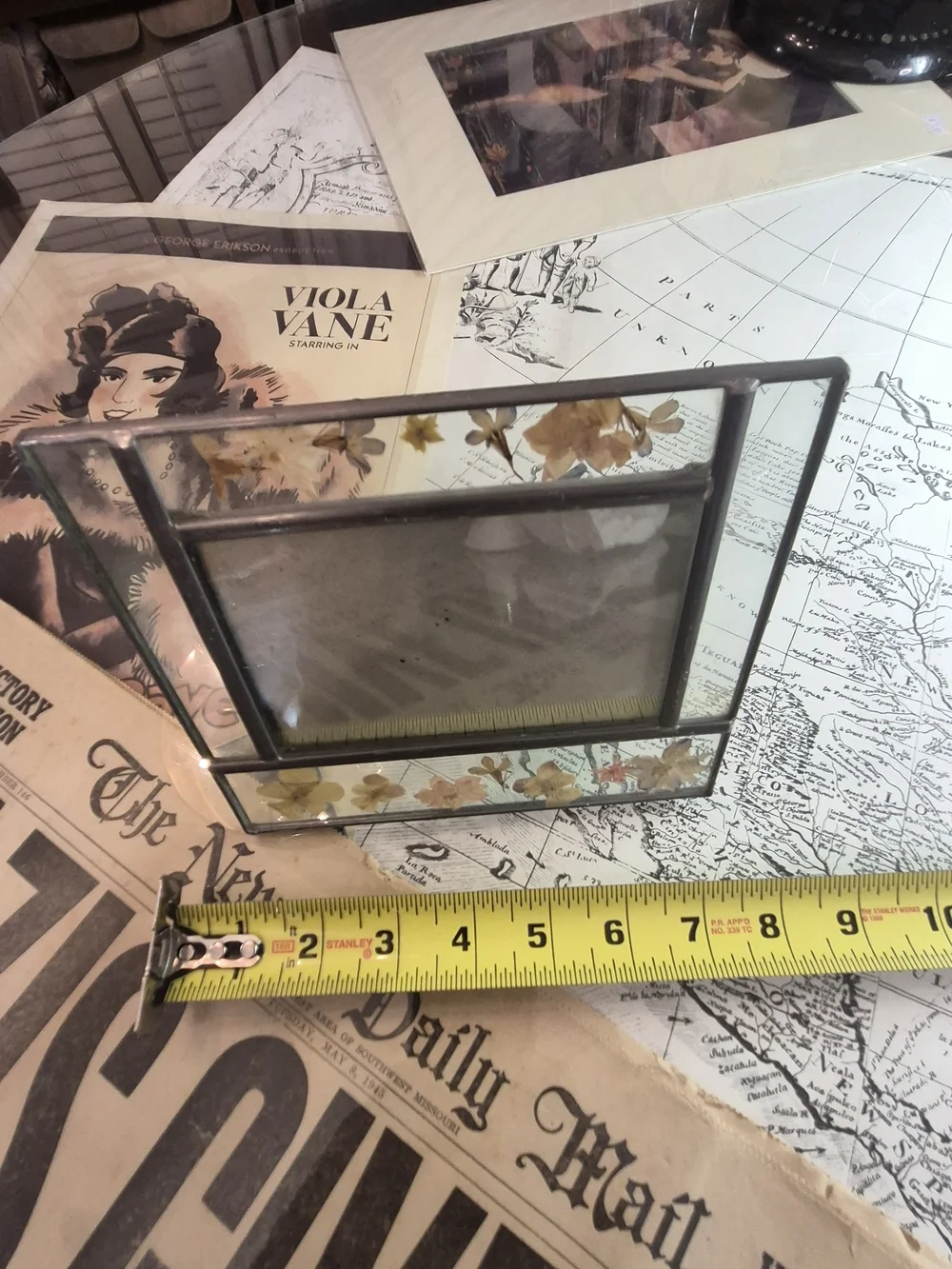 Pressed Flower Glass Picture Frame - Yellow Floral
